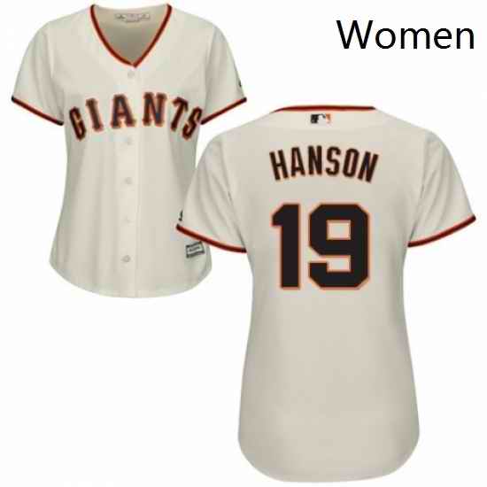 Womens Majestic San Francisco Giants 19 Alen Hanson Replica Cream Home Cool Base MLB Jersey